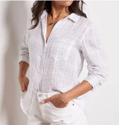 Cloth & Stone  Windowpane Plaid Linen Blend Button Up Size Small thumbnail 5