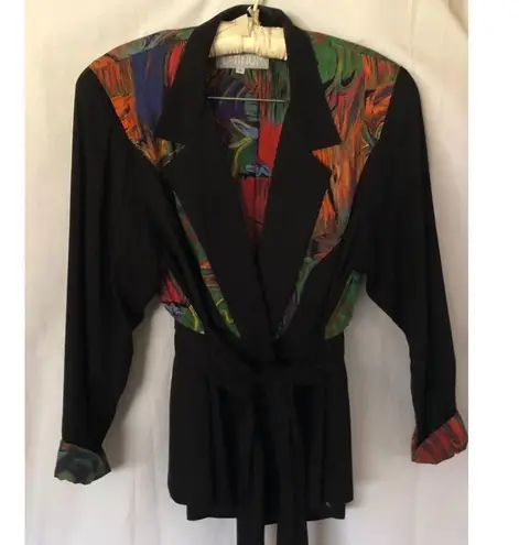 Vintage Platinum Dorothy Schoelen Skirt Set Jacket Top Skirt 2 pcs Sz S Abstract Black