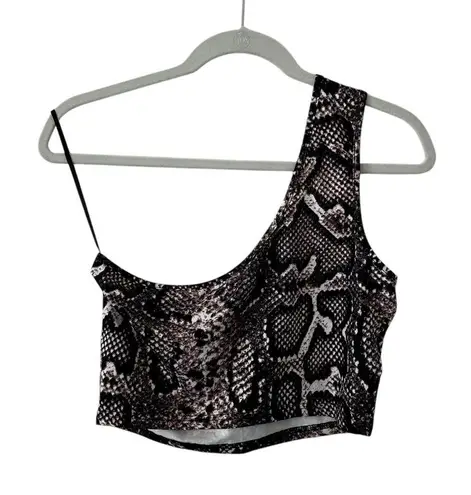 Gray Animal Print Crop Top One Shoulder Shirt Snake Skin Design Women’s Large!