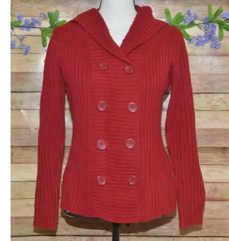 Effeci Ladies Red Double Breasted Hooded Cardigan Sweater Size S PS Cozy