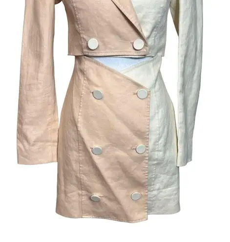 Significant Other Glider Blazer Linen Dress Cut Out Mini Peach Cream Size 4 White