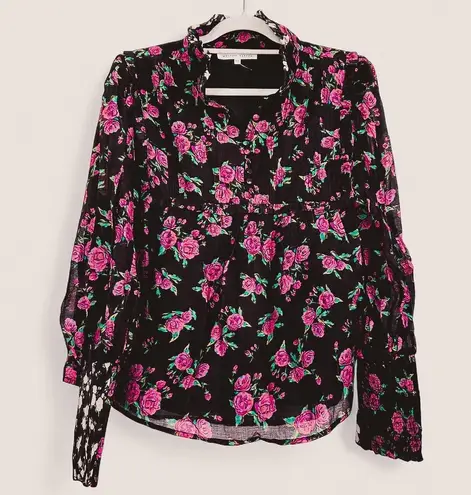 Melissa Nepton micro floral pink rose peasant Aubrey feminine Cottagecore top L Black Size L