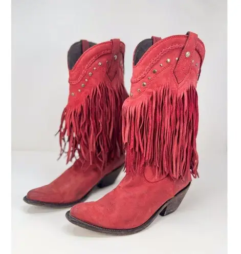 Liberty Womens Western Boots Red Leather Vegas Fringes Roper Cowgirl Rodeo US 9