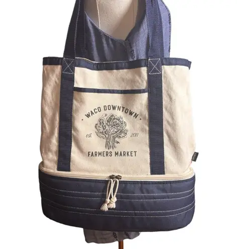 Canvas Waco Farmers Market Bag w Cold Storage Minimalist Functional Essential Blue