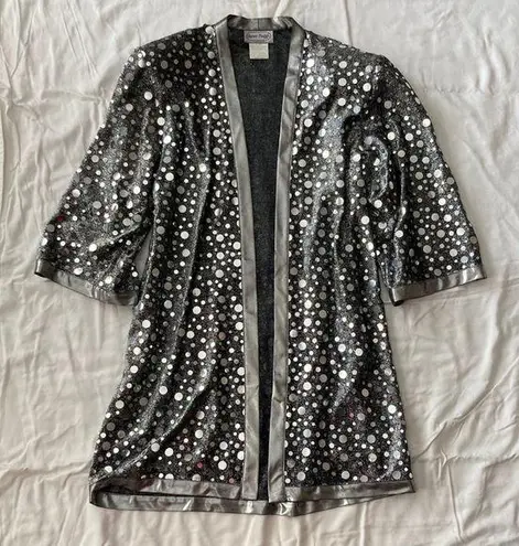 Vintage 1980s 1990s Glitzy Silver Pullover Long Duster Cardigan Disco Top Small