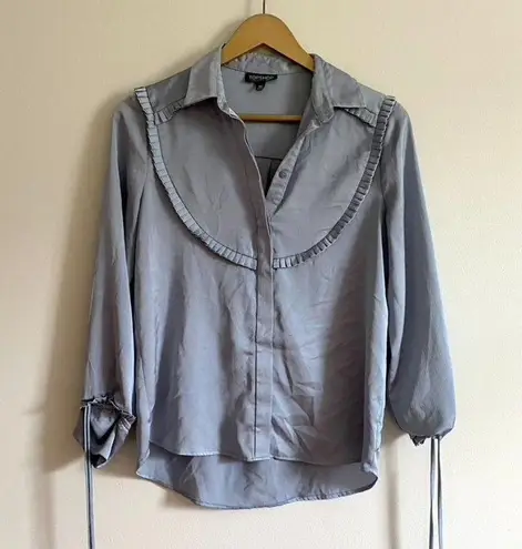 Topshop  Blue Button Down Peasant Western Top