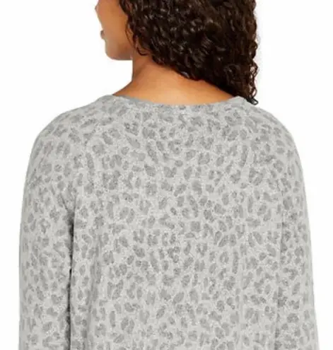 Heather Gray Leopard Print Plush Knit Sweatshirt Size XL