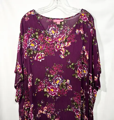 Woman Within Plus Size 26/28W Maxi Dress 2X Floral Purple Short Sleeve Boho 1381
