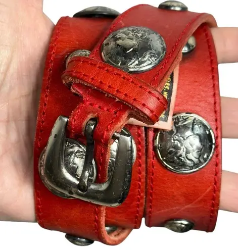Avion International Vintage Size M L Red Leather Silver Coin Concho Western Belt