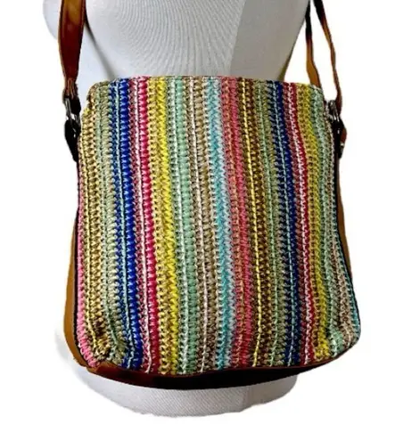 Rosetti Rossetti Crossbody Bag Pink Blue Yellow Tan Woven Fabric Faux Leather Medium