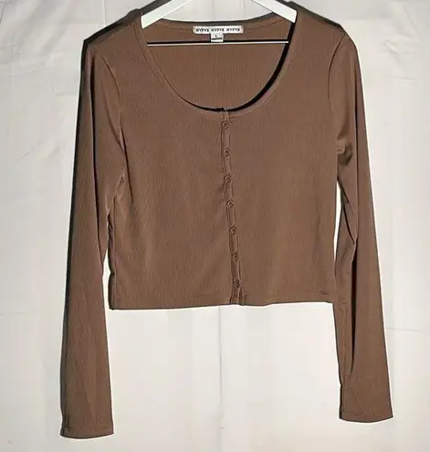 HYFVE  Womens Crop Top Sweater Caramel L Long Sleeves Button Down Scoop Neck New