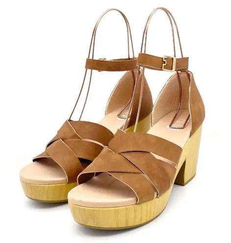 Dr. Scholl’s Blissful Platform Clog Sandal Brown Faux Leather Women's Size 8.5