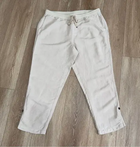 J. Jill Linen Blend Tan Tie Waist Pants Pockets Button Cuff Hem Sz XL Petite