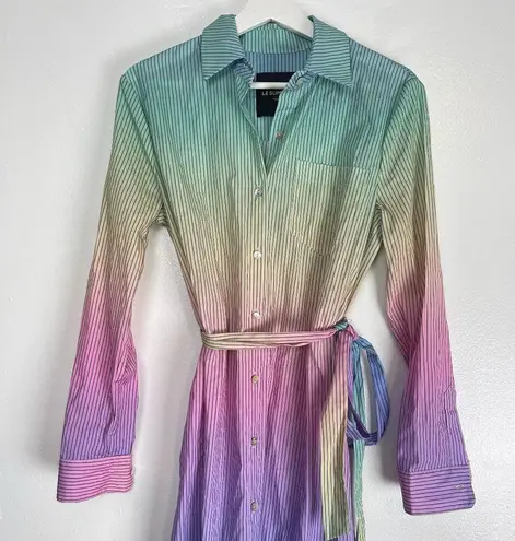 LE SUPERBE Girlfriend Stripe Long Sleeve Cotton Shirtdress Ombre Sky Size US 2 Green
