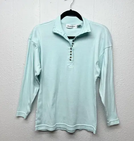 Y2K Vintage Eileen & Co. Womens Top Small Henley Stretch Grunge Retro Preppy Blue