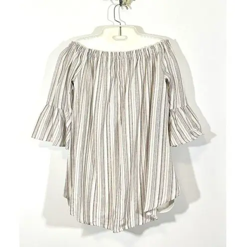 RSMR ROSSMORE Portia Woven Tops Off Shoulder Hi Low Hem Bell Sleeves Small Blush