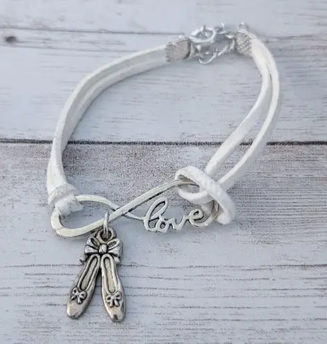 Off White Cord Bracelet with Ballet Shoes & Love Charms