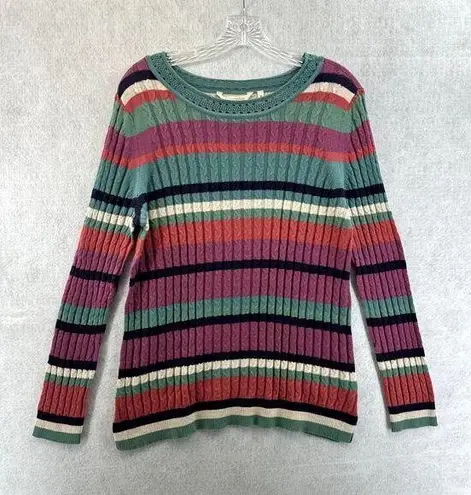 Soft Surroundings Isidor Sweater Medium Cable Knit Striped Super Soft Casual