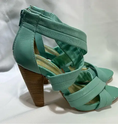 Seychelles Mother of Pearl Mint Leather Heels Sandals Size 6 Colorful Zipper