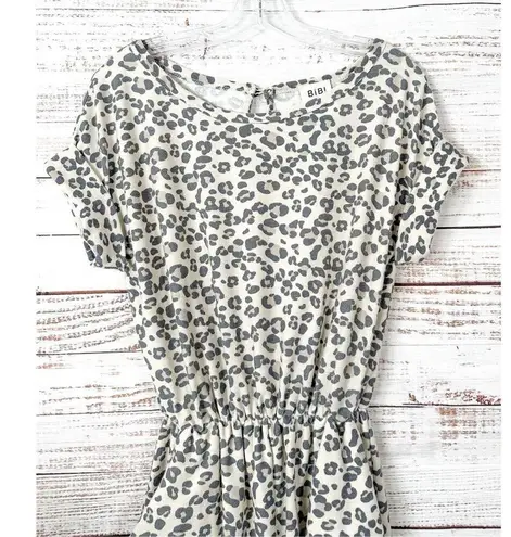 NEW Bibi Womens Animal Print Keyhole Back Short Sleeve Romper Cream Black Small