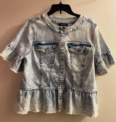 C Wonder Christian Siriano Womens Denim Button Down Shirt L Acid Wash Light Blue Size L