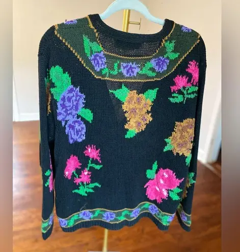 Adrienne Vittadini Vintage Floral Knit Cardigan Sweater Cottagecore Scandi Artsy