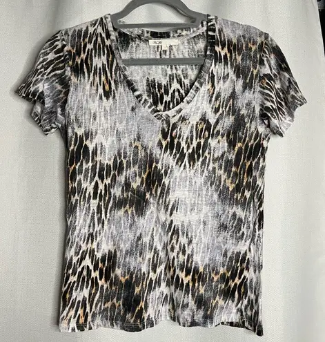 Maje Cheetah Print Linen V Neck T Shirt Small
