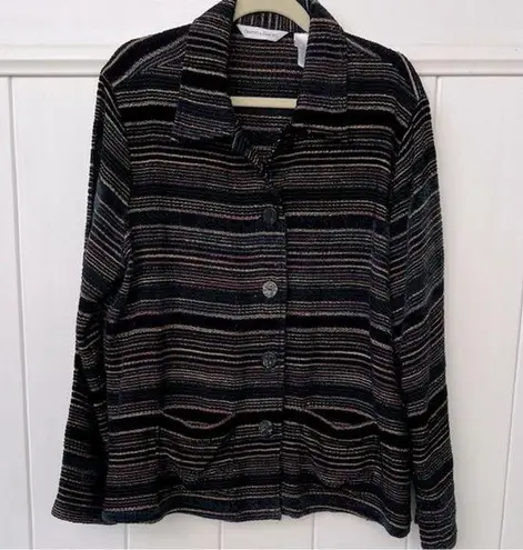 draper's & damon's DRAPERS and Damon’s Black W/Gold Metallic, Blue, Pink, Purple Stripes Size Large