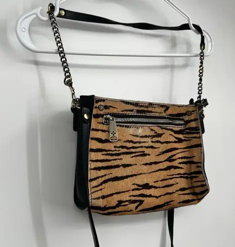 Patricia Nash Rectangle Tiger Calf Hair Black Leather Crossbody Bag Festival
