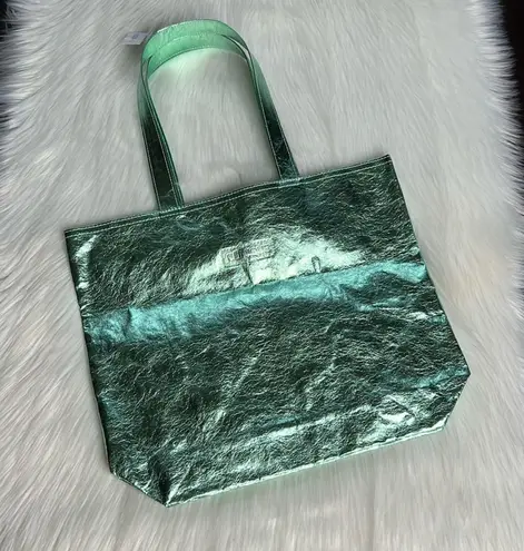 Clinique Green Metallic Faux Leather Tote Bag