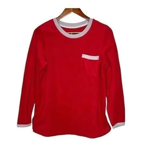 Cuddl Duds red pullover pajama top gray trim comfort cozy lounge women Small