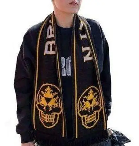 Three Kings Tattoo Skull Brooklyn Skull Scarf Black Orange Knit Fringe Rock Goth