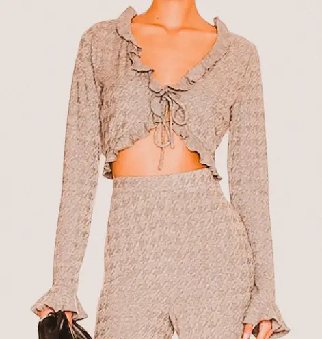 Majorelle Revolve Elena Heather Grey Knit Tie Front Cardigan Coquette Ruffle Top