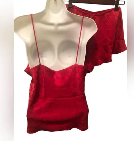 VTG Y2K SILKSCREEN Red Floral Embossed Tap Pant Cami Set Sz. M 100% Silk Size M