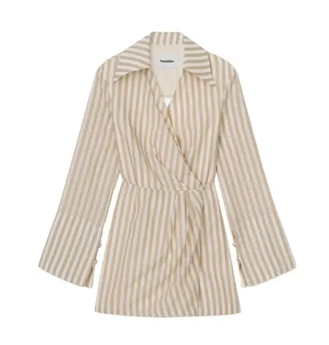NANUSHKA Esma Cotton Linen Striped Wrap Open Back Mini Dress Size S NWT