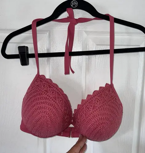 Shore & Shade Crochet Halter Bikini Top Padded Push Up Swim Top Mauve Pink 36DD Size M