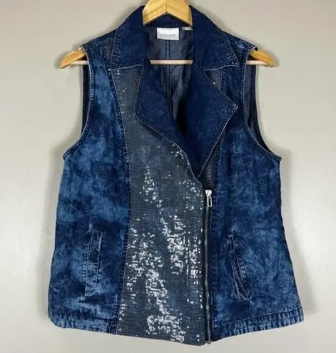 Chico’s Sequin Moto Denim Vest Blue Size M