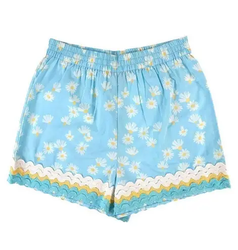 Simply Southern Light Blue Flower Print Ricrac Shorts Size XL NWT