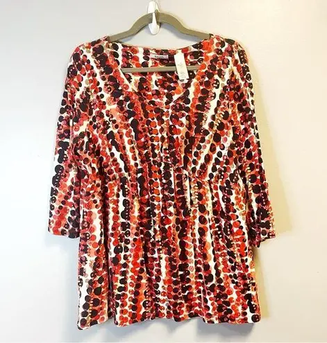 Liz & Co Blouse Polka Dot Babydoll V Neck 3/4 Sleeve Top Sz 1X GUC Red Black