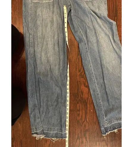 La Vie Rebecca Taylor Ruffle 100% Cotton Denim Jumpsuit Side Cutout Size Small Blue