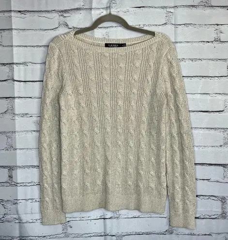 Lauren Ralph Lauren Black Label Cable Knit Cream Sweater Preppy Fall M Vintage Size M