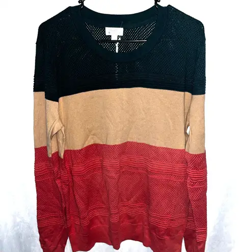 Market & Spruce Eyelet Green Striped Sweater New XL