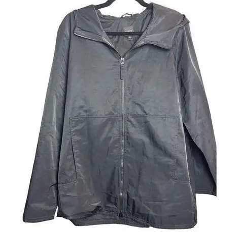 Eileen Fisher  Rain Jacket Black Women Size Large L Outdoor Hood