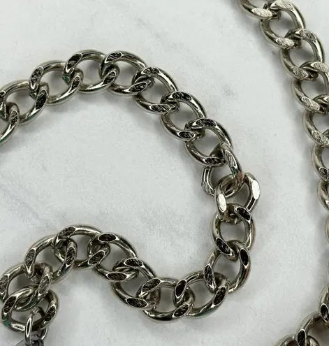 New York & Company Pink Flower Chain Link Belt Silver Tone Large/XL (L/XL) ✨