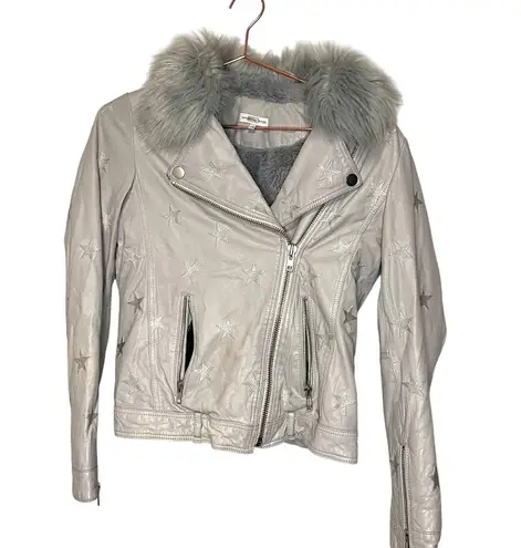 Samantha Sipos Seeing Stars Leather Faux Fur Lined Jacket Size Extra Small Gray - Image 3