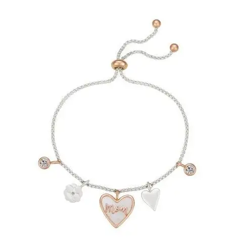 Unwritten "Mom" Flower Heart Charm Bolo Bracelet in Gold-Tone MSRP $50 NWT