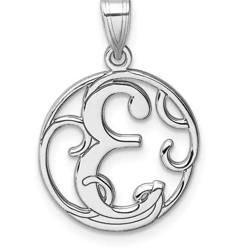 Sterling Silver Small Rhodium-plated Fancy Script Letter E Initial Pendant