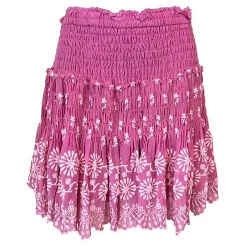 Love Shack Fancy Floral Smocked Ruffled Mini Skirt Pink Size M