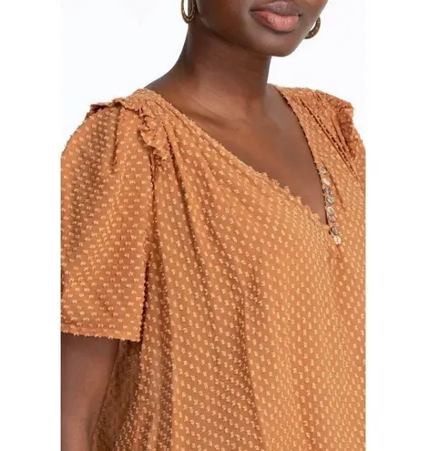Johnny Was NWT Archer Flare Short Sleeve V-Neck Orange Margo Blouse Sz XS