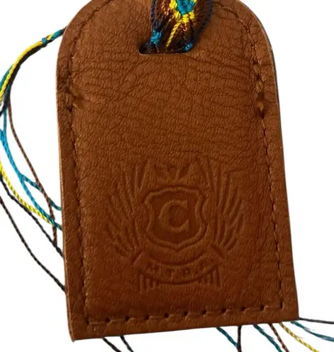 Consuela NWOT Brown Leather Bag Tag Luggage Tag Friendship Bracelet Embossed